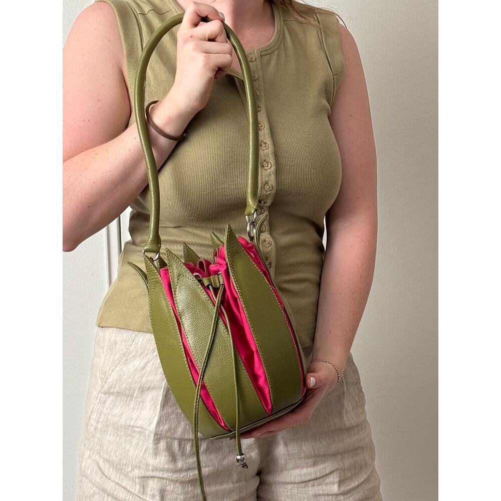 Bylin Tulip Leather Shoulder Purse in Green and Pink - Picture 2 of 6